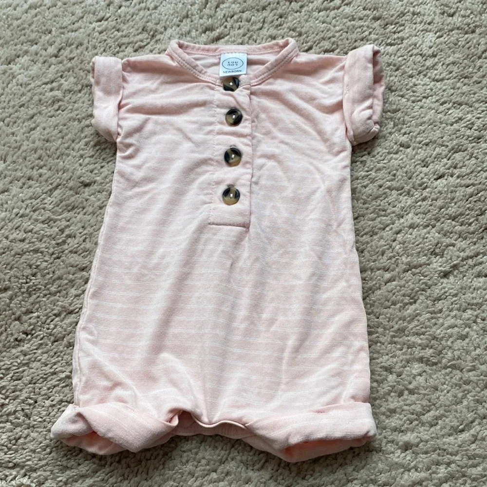 Lou Lou & Company Newborn‎ Romper Mae Pink White Stripe Shorts Romper